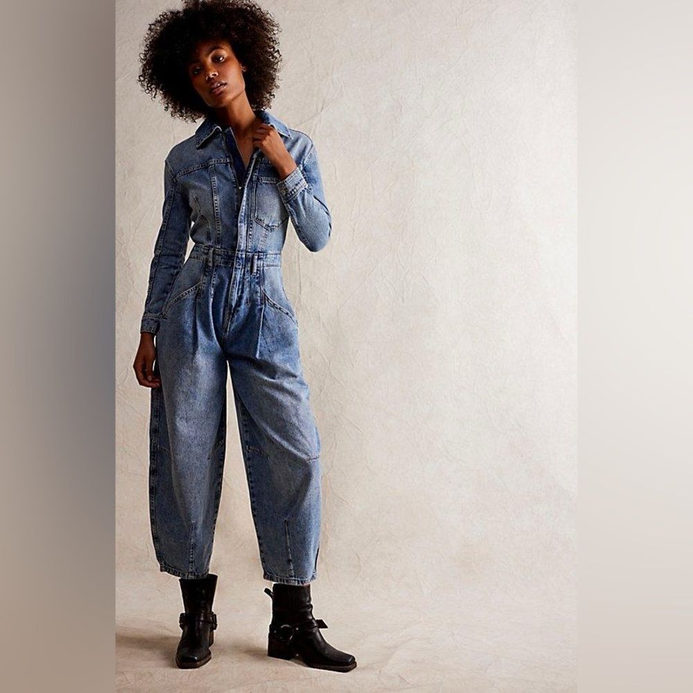 New Free People CRVY Roulette Barrel Jumpsuit Size M